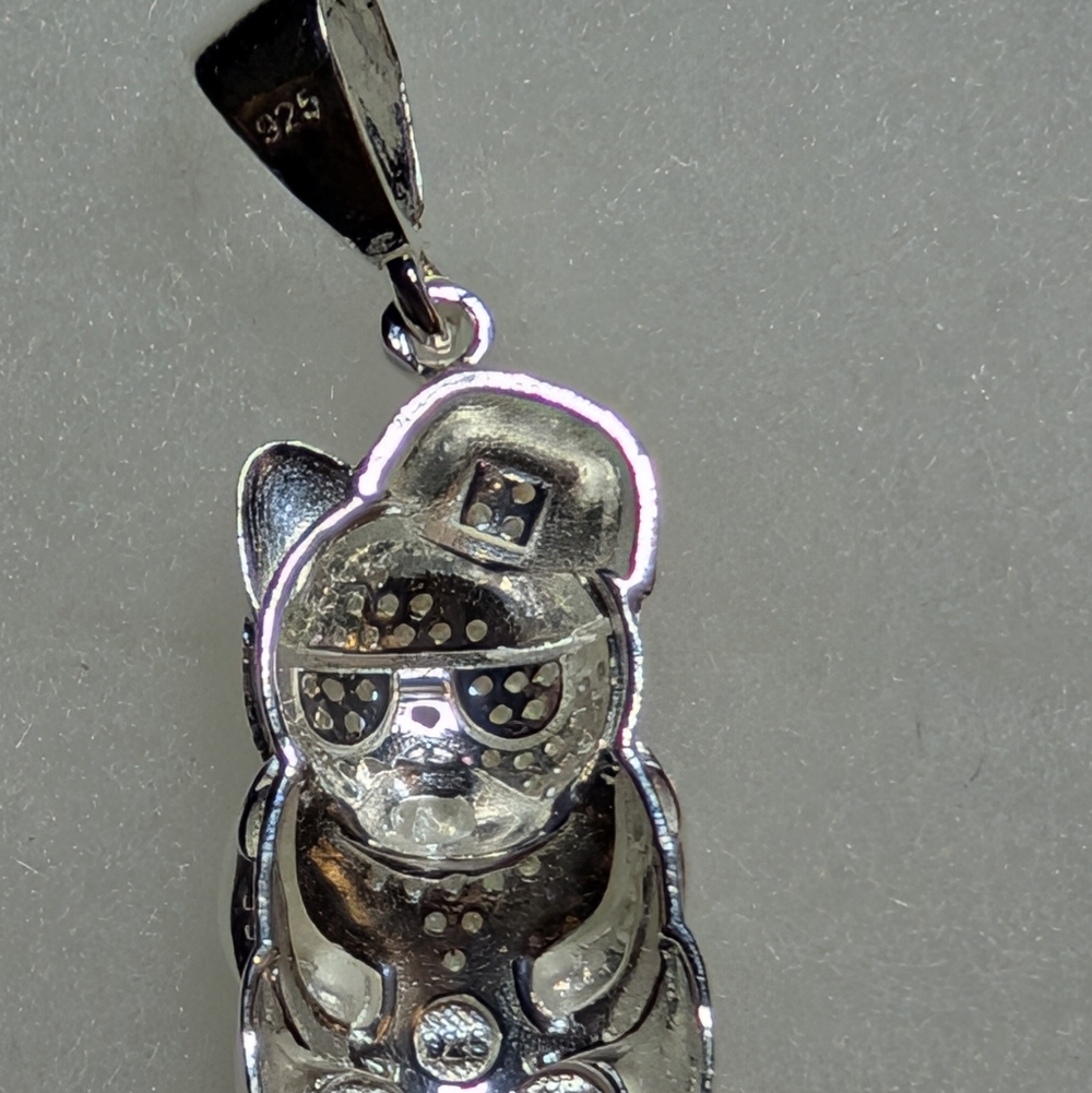 925 Sterling Silver Bear Pendant with Hat and Glasses - Picture 4 of 4
